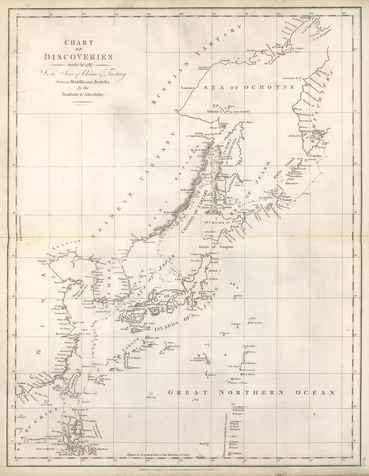 Chart of discoveries made in 1787 in the seas of China and Tartary by the Boussole and the Astrolabe
